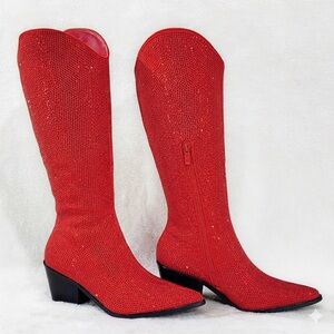 Red Rhinestone Cowboy Knee High Western Size 7